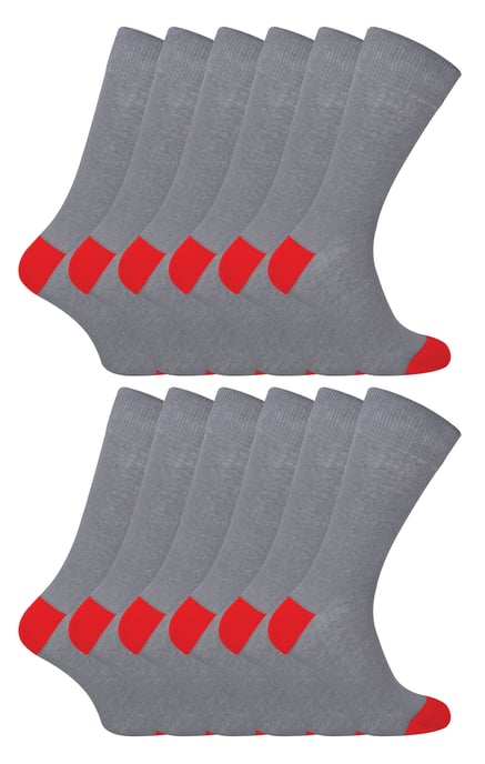 12er Multipack Herren schwarze Baumwollsocken | Sock Snob | Atmungsaktive Crew-Socken mit gepolstertem Fersen- und Zehenbereich - Grau - Image 1
