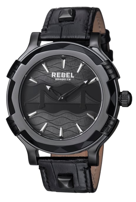 Rebel Herrenuhr Brooklyn Bridge Schwarzes Zifferblatt Leder - Image 1