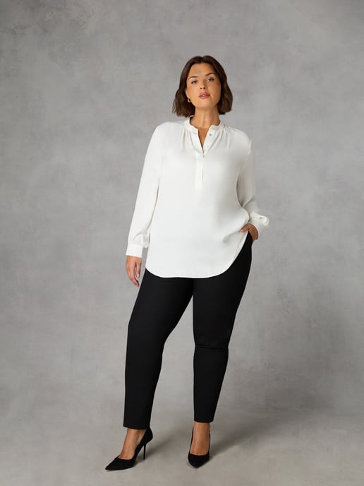 Ivory Satin Gathered Neck Blouse