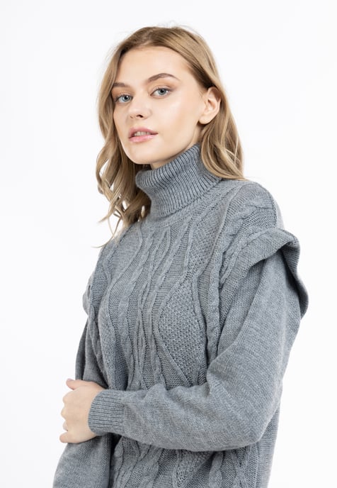 Dreimaster Strickpullover Damen dunkelgrau melange - Image 5