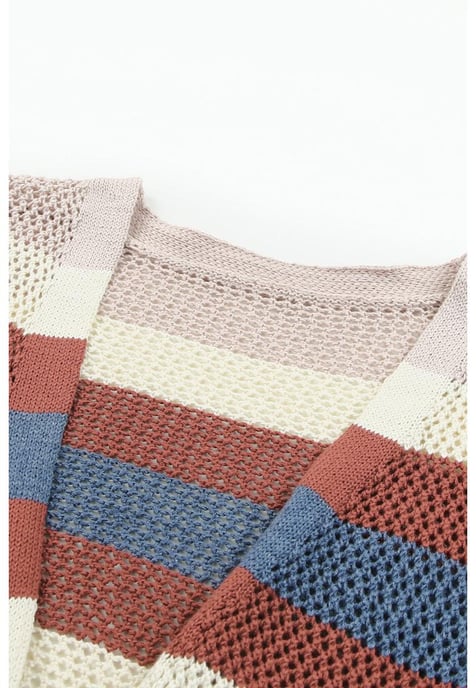 Damen Farbblock Hohlstrick-Cardigan in Blau - Image 3