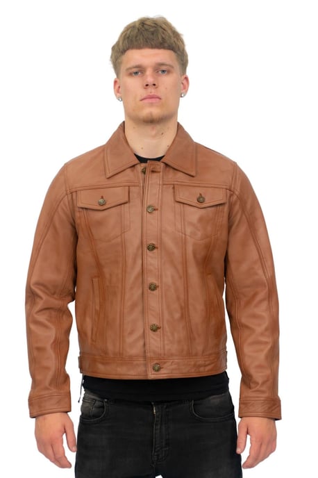Men’s Retro Leather Trucker Jacket-Constantine