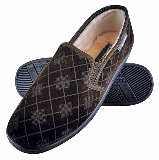 DUNLOP - HERREN PLÜSCHPELZ GEFÜTTERT MEMORY FOAM KARIERT MOKASSIN HAUSSCHUHE MIT HARTER SOHLE - Image 1
