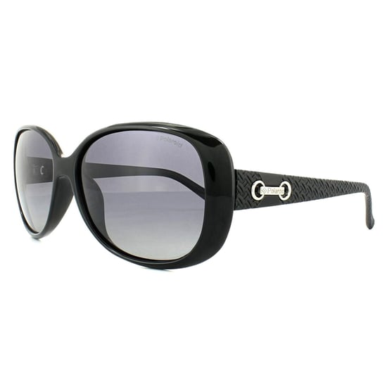 Polaroid Butterfly Womens Black Grey Gradient Polarized Sunglasses
