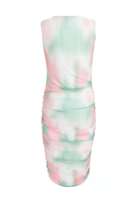 Cream Smudge Print Ruched Midi Dress