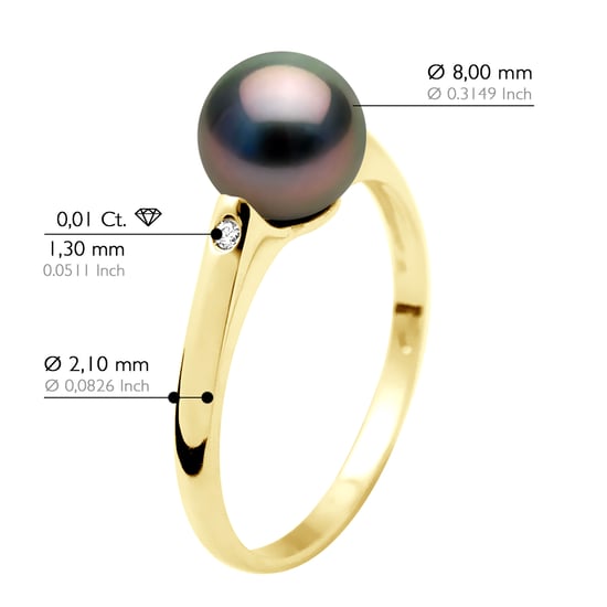 Ringdiamanten 0,02 cts – Tahiti-Perle rund 8–9 mm – Gelbgold - Image 2