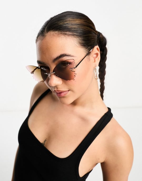 ASOS DESIGN butterfly rimless sunglasses in purple