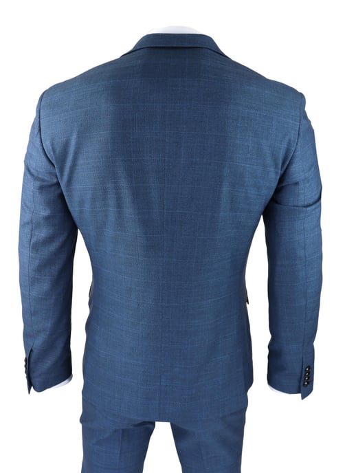 Herren 3-teiliges blaues Anzugset Prince Of Wales Karomuster klassischer leichter taillierter Schnitt modern - Image 6