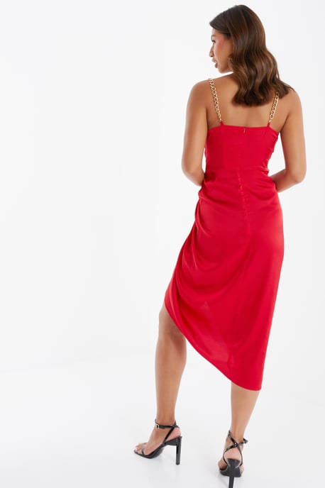 Red Satin Cowl Neck Dress