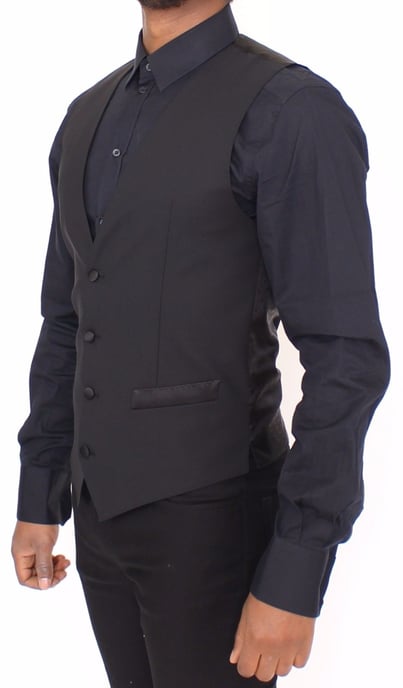 Dolce & Gabbana Black Wool Silk Stretch Dress Vest Blazer