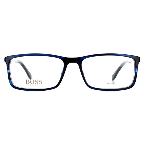Hugo Boss Rectangular Mens Blue Horn Glasses Frames