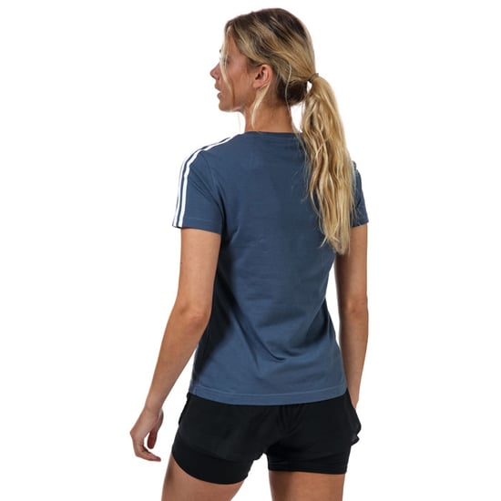 adidas Essentials 3-Streifen T-Shirt für Frauen in Blau und Weiß - Image 2