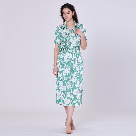 Macro flower print midi shirt- dress