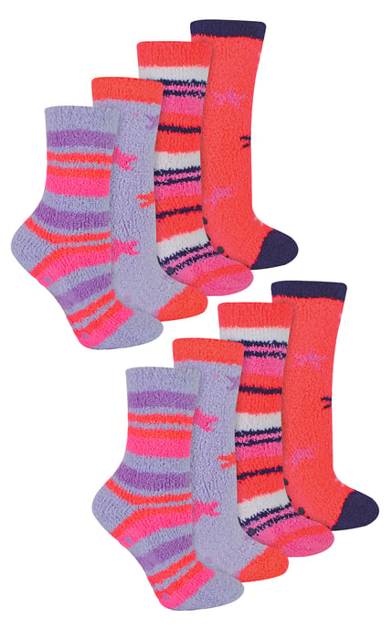 8 Paar Mädchen flauschige Bettsocken | kuschelige Pantoffelsocken für Kinder - Streifen - Image 1