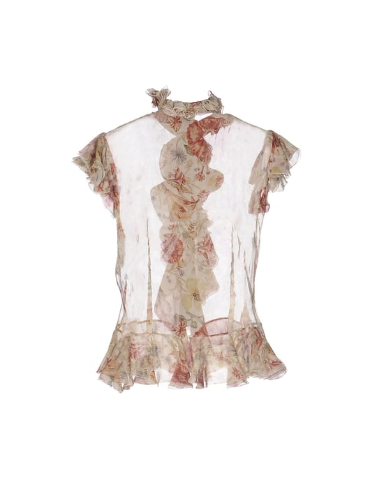 Alexander McQueen Beige Floral Design Silk Blouse