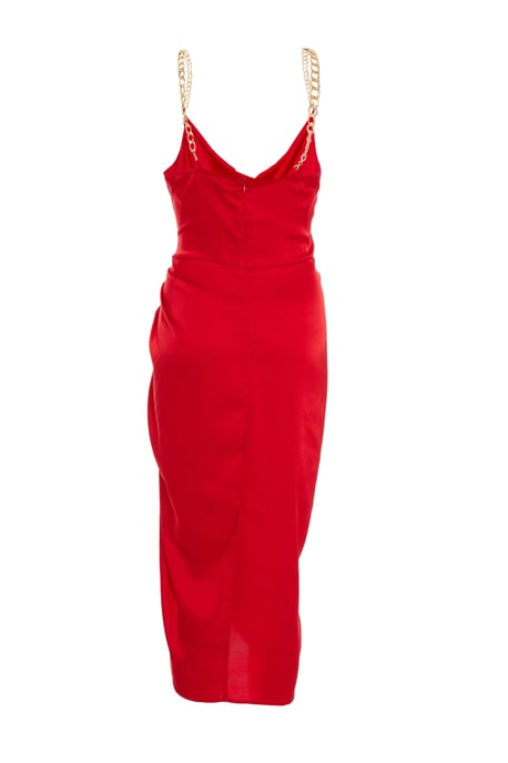 Red Satin Cowl Neck Dress