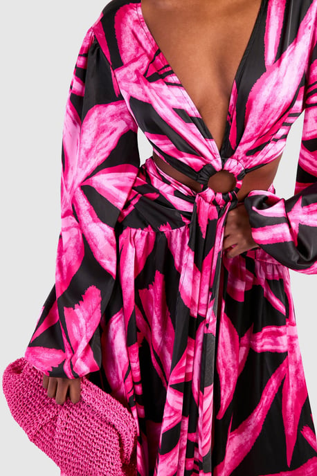 Abstract Print Cut Out Ring Detail Maxi Dress - Image 4