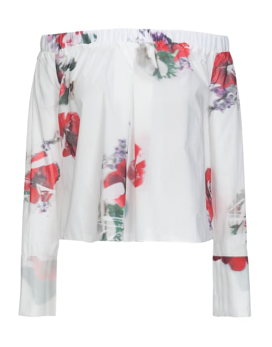 Cacharel White Floral Print Cotton Off The Shoulder Blouse