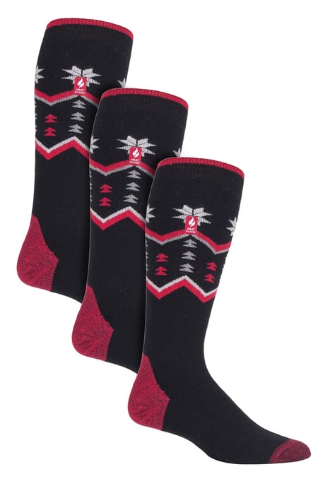 3 Paar Multipack Ultra Lite Herren Skisocken | Wärmehalter | Funky Patterned Striped Knee High Socks - Schwarz Fairisle - Image 1