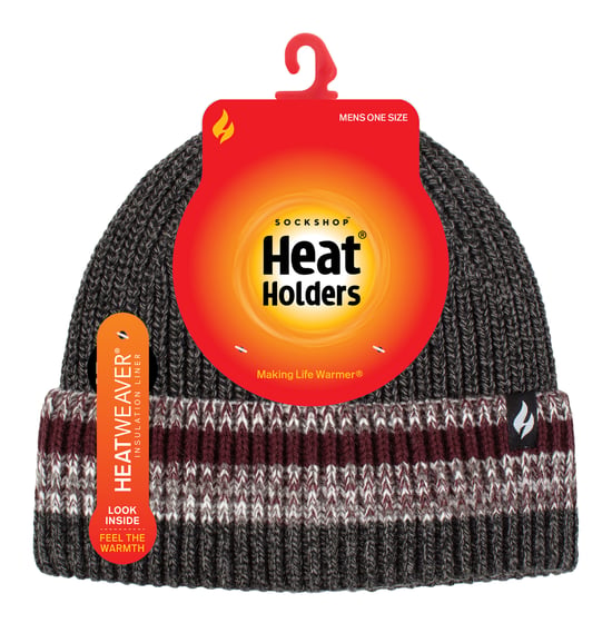 Mens Turnover Cuff Winter Beanie | Wärmehalter | Gestrickte gestreifte Thermomütze - Charcoal - Image 2