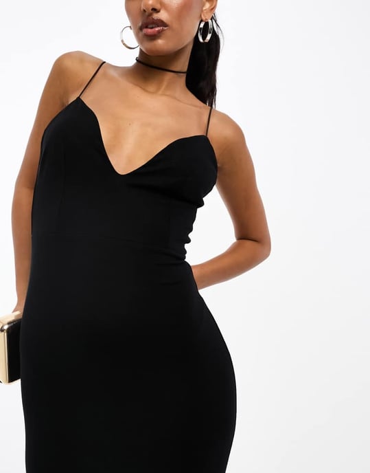 ASOS DESIGN plunge cami v neck maxi dress in black