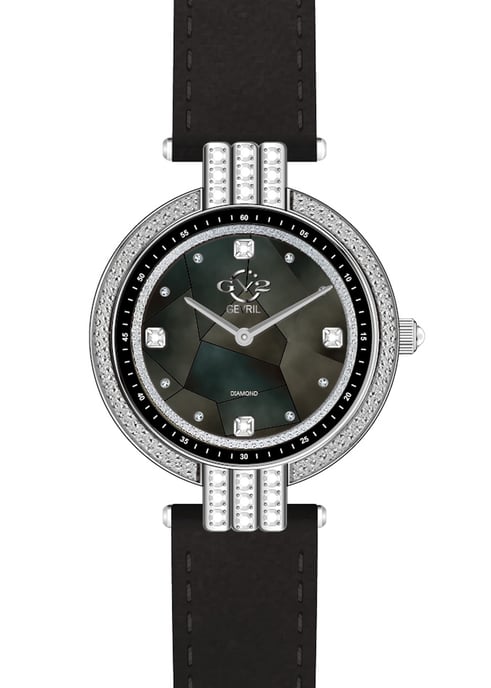 GV2 Matera Womens Schweizer Quarz schwarz Perlmutt Zifferblatt schwarz Wildleder Armband Diamant Uhr - Image 1