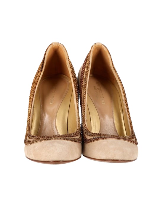 Sergio Rossi Pumps mit Ketten-Details aus beigem Wildleder - Image 2