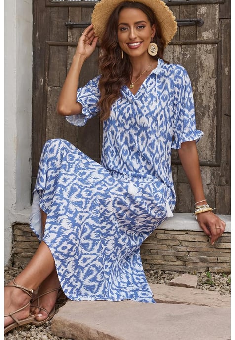 Damen Maxikleid mit geometrischem Print in Himmelblau - Image 5