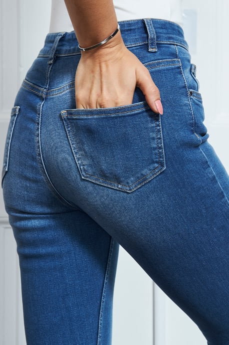 Mid Blue Raw Hem Perfect Skinny Jeans