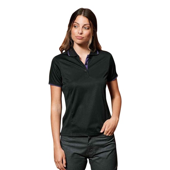 Premier Womens/Ladies Contrast Coolchecker Polo Shirt (Schwarz/Lila) - Image 3