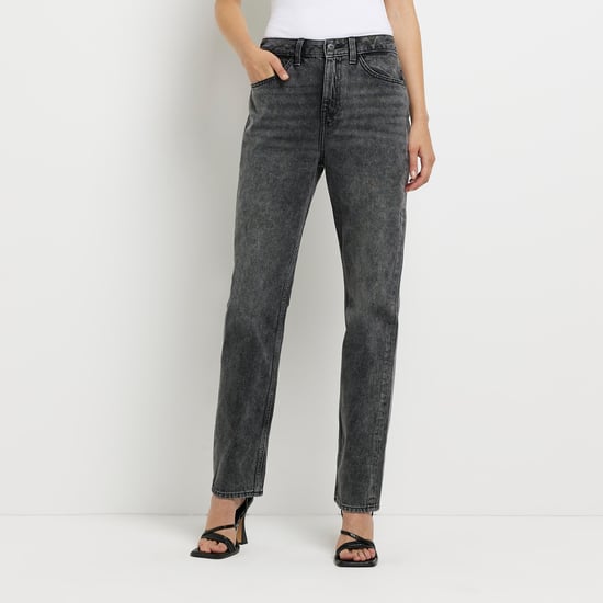 River Island Womens Straight Jeans Black High Waisted