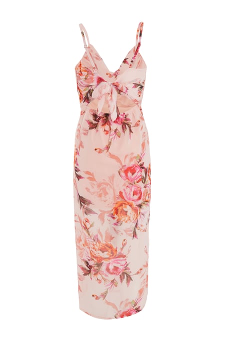 Pink Floral Tie Back Midaxi Dress