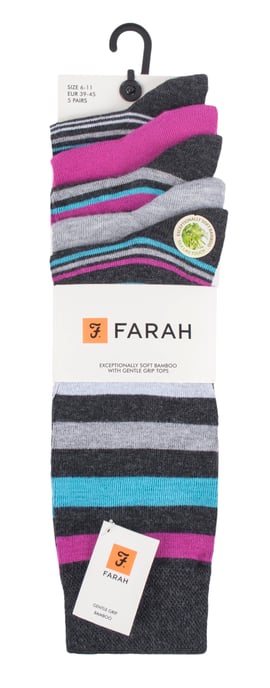 Farah - Herren 5er-Pack natürliches Bio-Bambus hell gestreift gemusterte Socken - Image 2