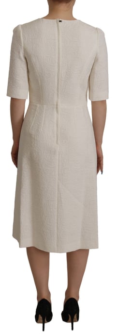 Dolce & Gabbana Weißes Jacquard Midi Floral Etuikleid aus Brokat für Damen - Image 4