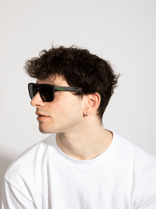 Matte Black Wayfarer Sunglasses With Blue Mirrored Lens - Image 6