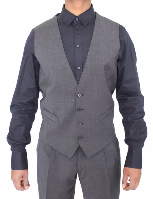 Dolce & Gabbana - Gilet en laine rayé gris pour hommes - Image 1