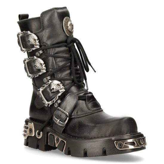 New Rock Black Mid-Calf Gothic Leather Boots-391-S1