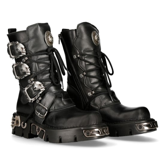 New Rock Black Mid-Calf Gothic Leather Boots-391-S1