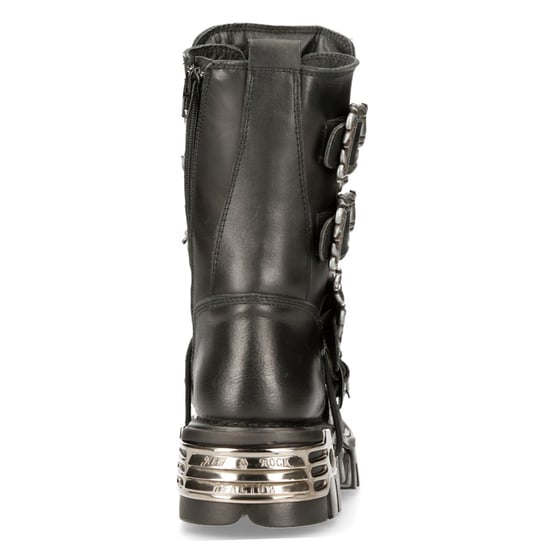 New Rock Black Mid-Calf Gothic Leather Boots-391-S1