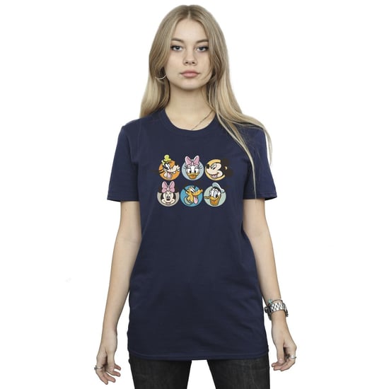 Disney Womens/Ladies Mickey Mouse And Friends Faces Cotton Boyfriend T-Shirt (Navy Blue)