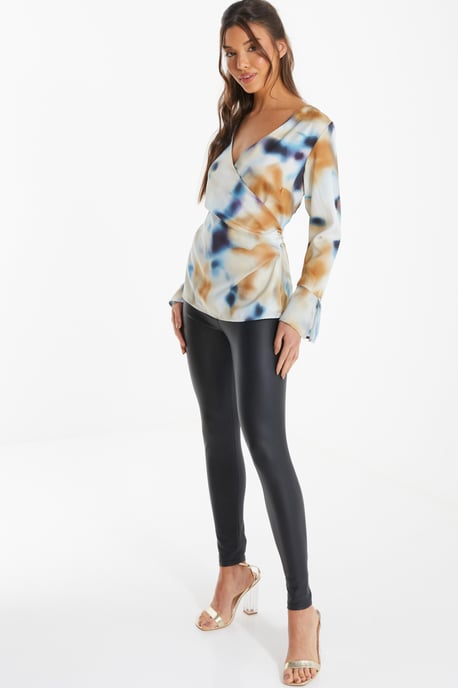 Multicoloured Marble Print Satin Blouse