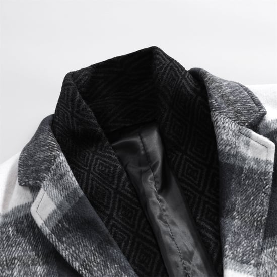 Herren Lang Slim Fit Karierter Winter Dicker Mantel mit Schalkragen Wei? - Image 3