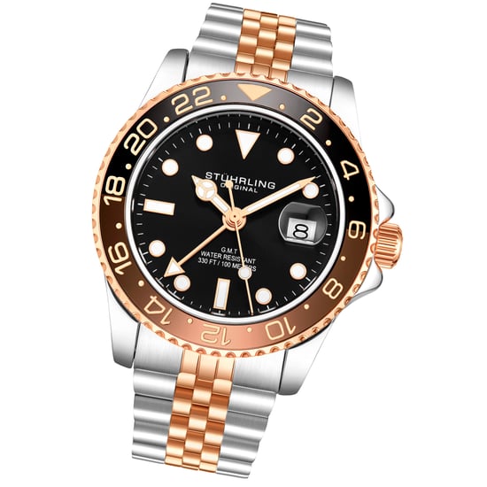 Schwarz und Rose Gold Meridian GMT Quarz 42mm - Image 2