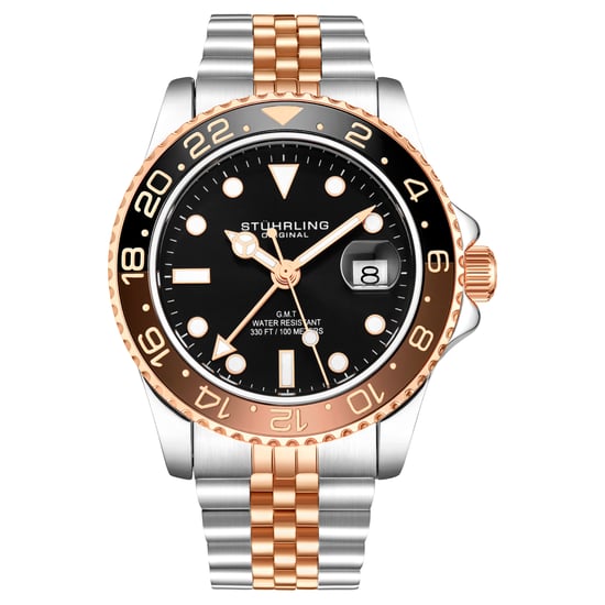 Schwarz und Rose Gold Meridian GMT Quarz 42mm - Image 1