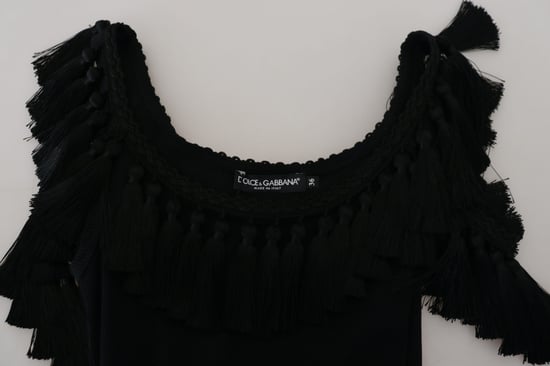 Dolce & Gabbana Schwarzes Tanktop Damen mit Fransen Baumwollbluse für Damen - Image 3