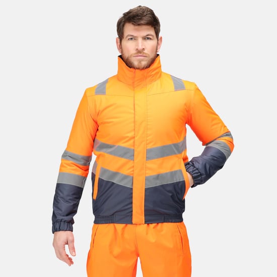 Regatta Mens Bomber Waterproof Hi-Vis Jacket (Orange/Navy)