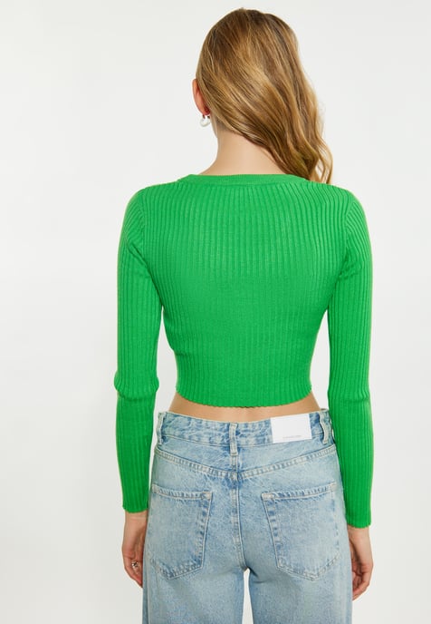 Mymo kurze Strickjacke Damen grün - Image 5