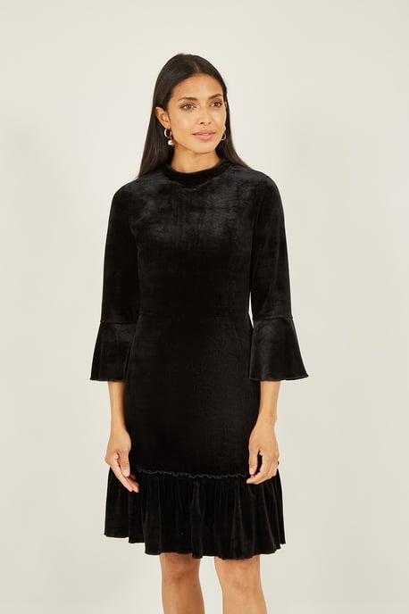 Black Velvet High Neck Skater Dress