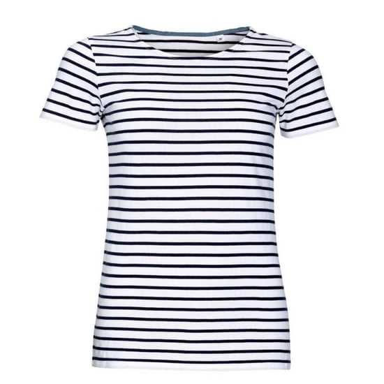 SOLS Womens/Ladies Miles Striped Short Sleeve T-Shirt (Weiß/Navy) - Image 1