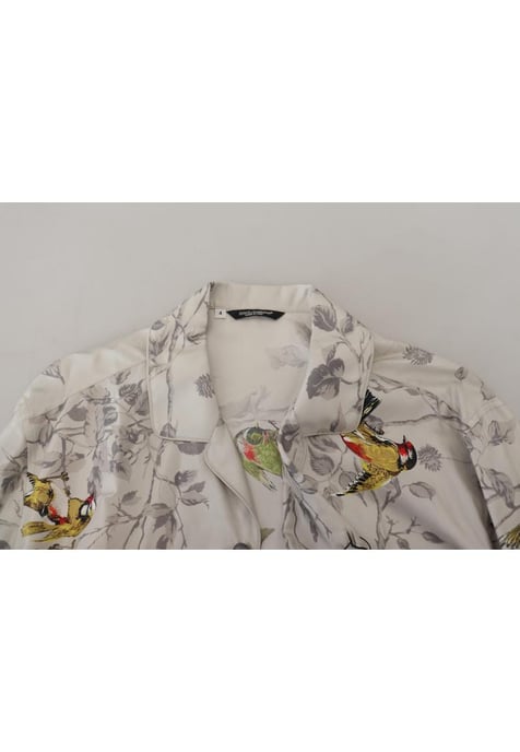 Dolce & Gabbana Herren Hemd aus weißem Seiden-Satin mit Vogelprint - Image 6